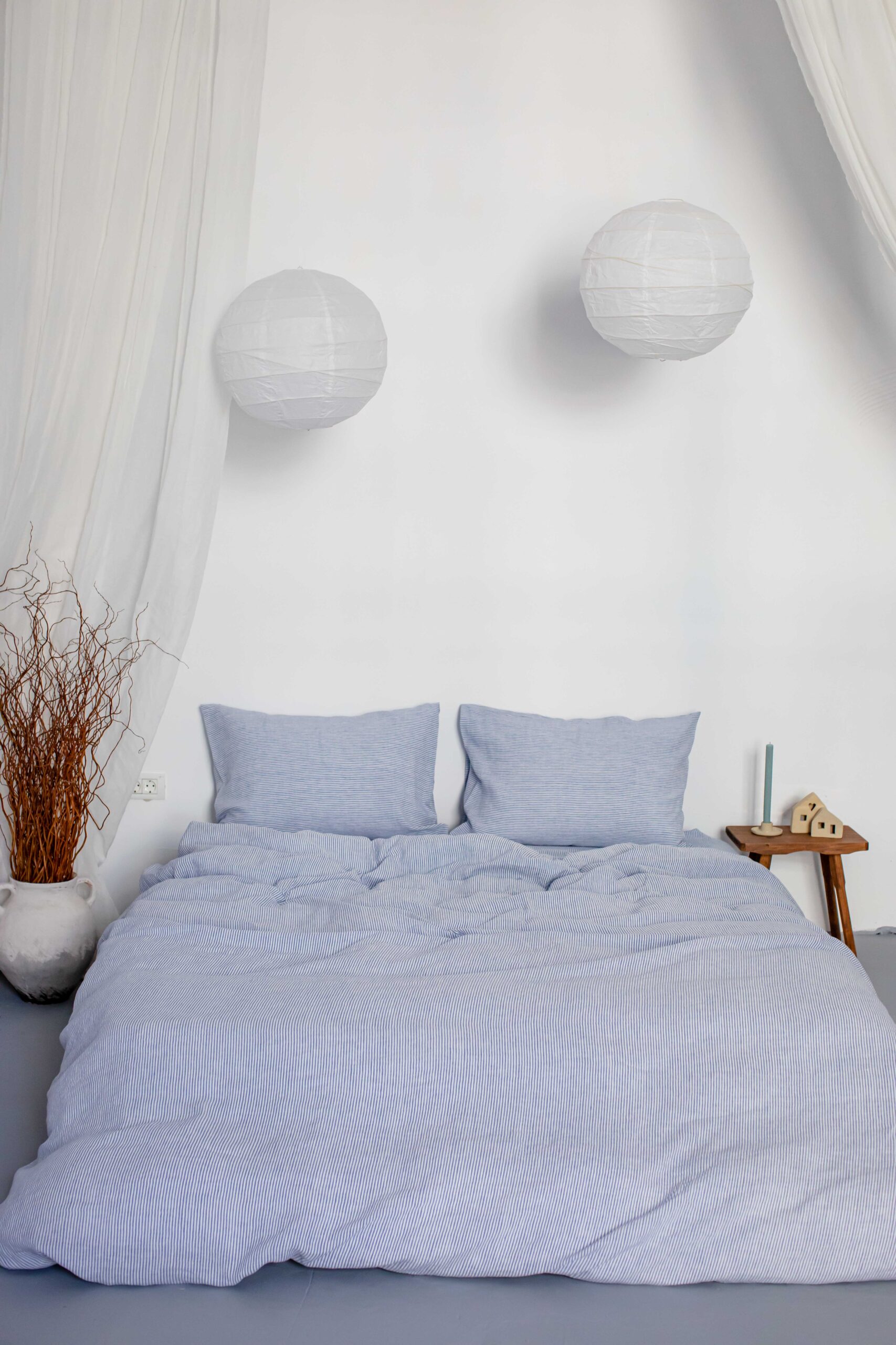 Sæt Ocean Blue Small Stripes pudebetræk 50x70 og pudebetræk 200x220